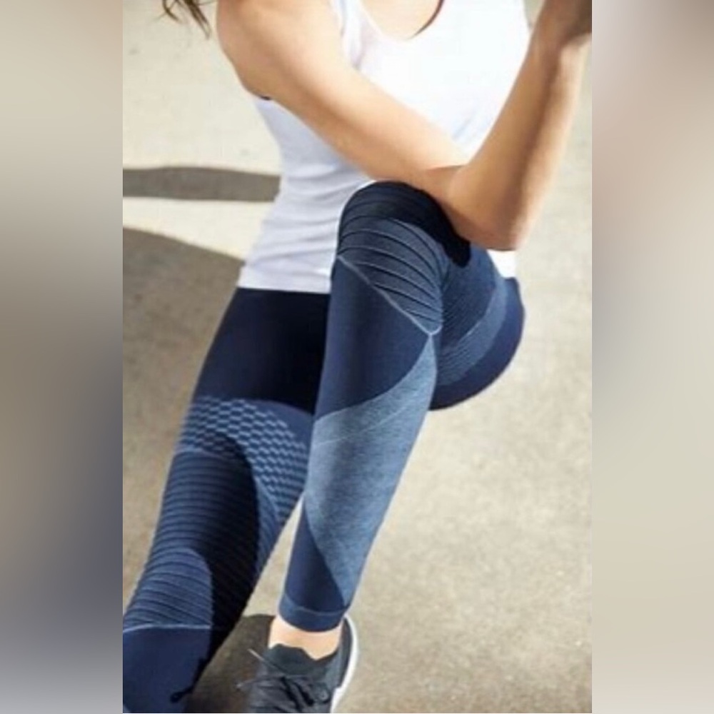 SPANX Seamless Moto Yoga Leggings Indigo Sky Blue Workout‎ Joggers Large